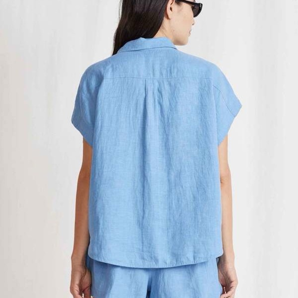 Apiece Apart- Sollar button up linen top in Robin Blue - Picture 3 of 9